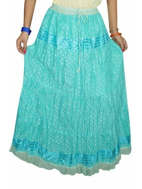 Mogul Women's Blue Maxi Long Skirt Cotton Polka Dots A-Line Gypsy Boho Chic Skirts