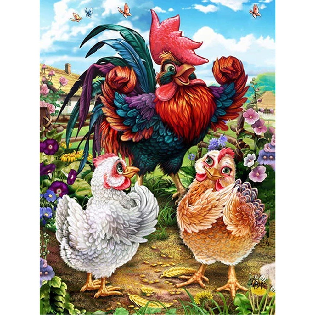 12x16inch/30x40cm DIY 5D Diamond Painting Kits for Adults Kids Full Drill Round Beads Art Painting for Home Decor Little Girl Feeding Chickens