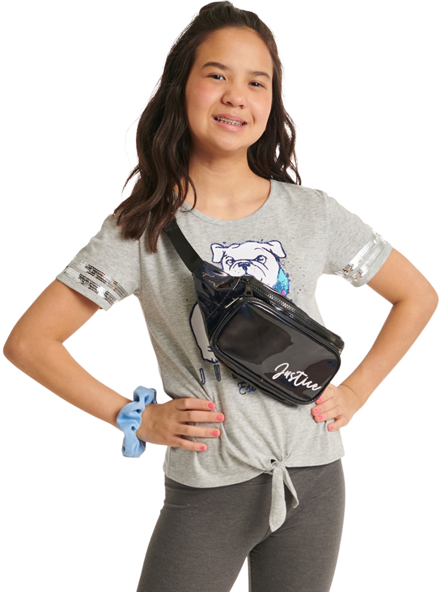 Justice Girls Black Patent Fanny Pack