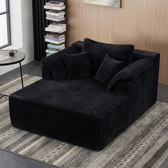 CQSXDA 60 Inch Indoor Chaise Lounge Chair Boneless Corduroy Sofa Bed with Deep Seat Reading Chairs for Cozy Living Room