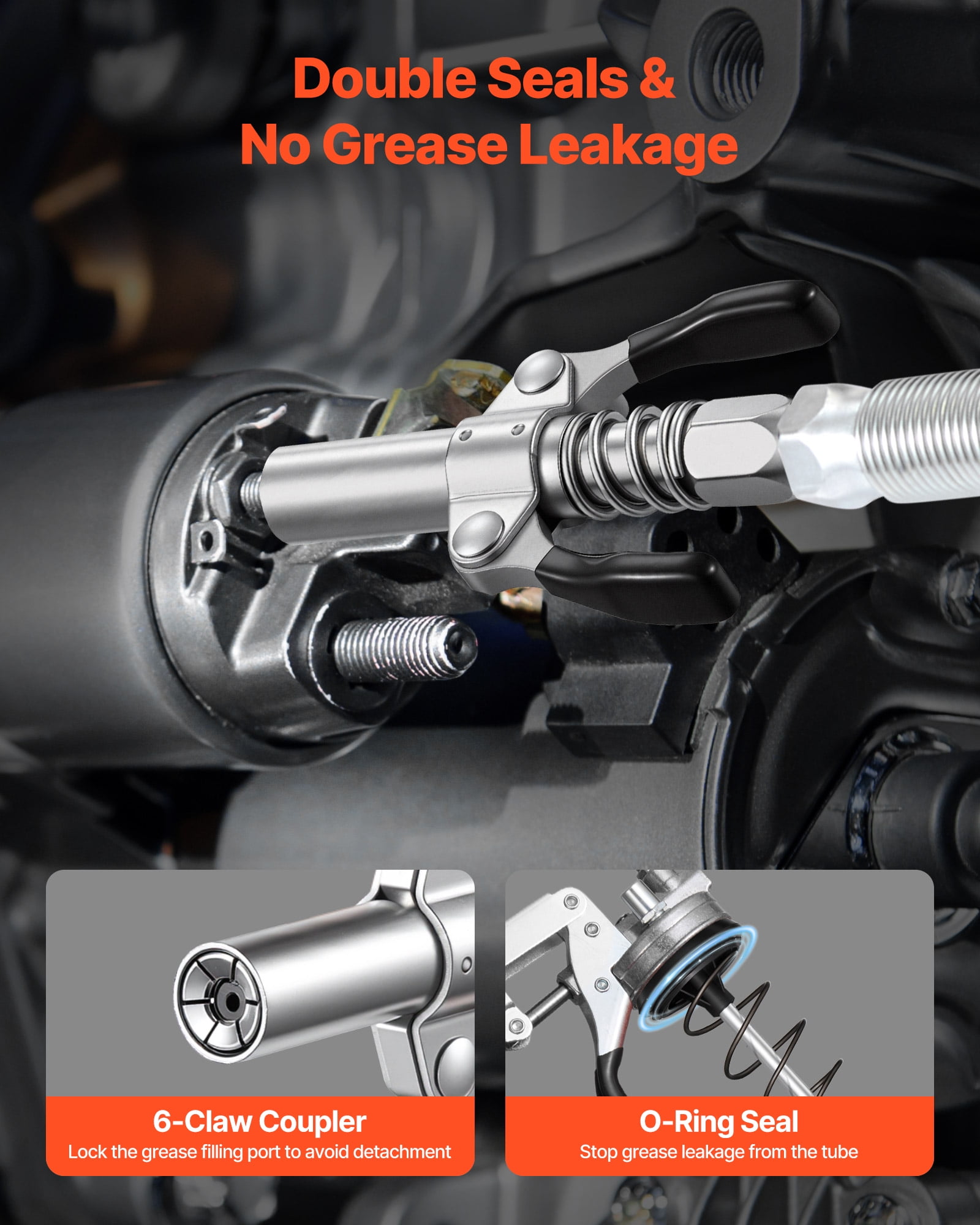 VEVOR Grease Gun, 8000 PSI, Pistol Grip Grease Gun Kit with 14 oz Capacity, Includes 18-Inch Flex Hose, Double Handle Grease Coupler, Extension Rigid Pipe & Sharp Type Nozzle for Automotive, Marine