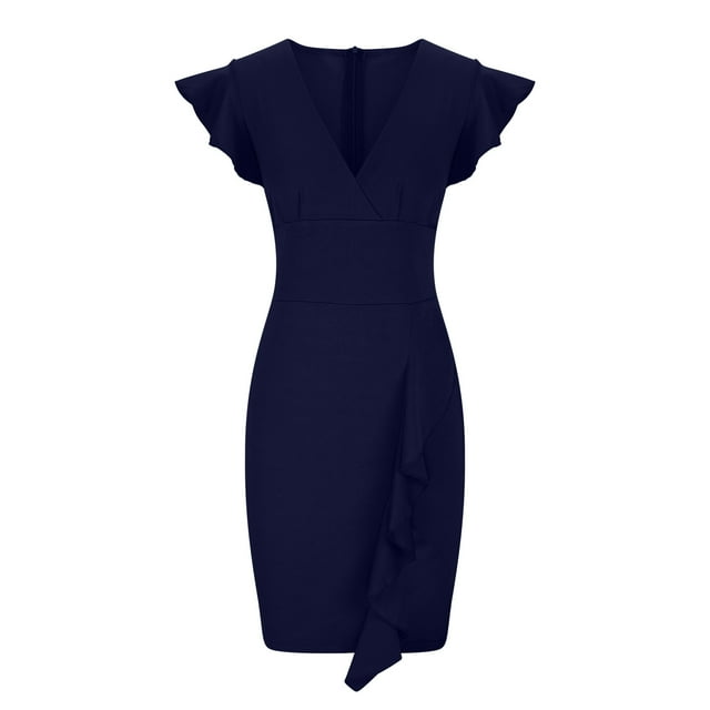 Robe d'Été pour Femmes Aguichant Mode d'Été pour Femmes Col en V Profond Manches à Volants Robe Crayon Aguichant Robe d'Été pour Femmes avec Manches Robe d'Été avec Manches pour Femmes