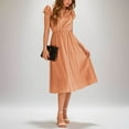 thumbnail image 4 of Dresses for Women Solid Color Short Sleeve Tie-Front Dress Pleated A-Line Sundress Orange XL, 4 of 6