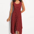 thumbnail image 2 of Robe Mode Femme Été Décontractée Taille Haute Col en U Rayures Imprimées Asymétrique Sans Manches Robe Midi Ligne A, 2 of 2