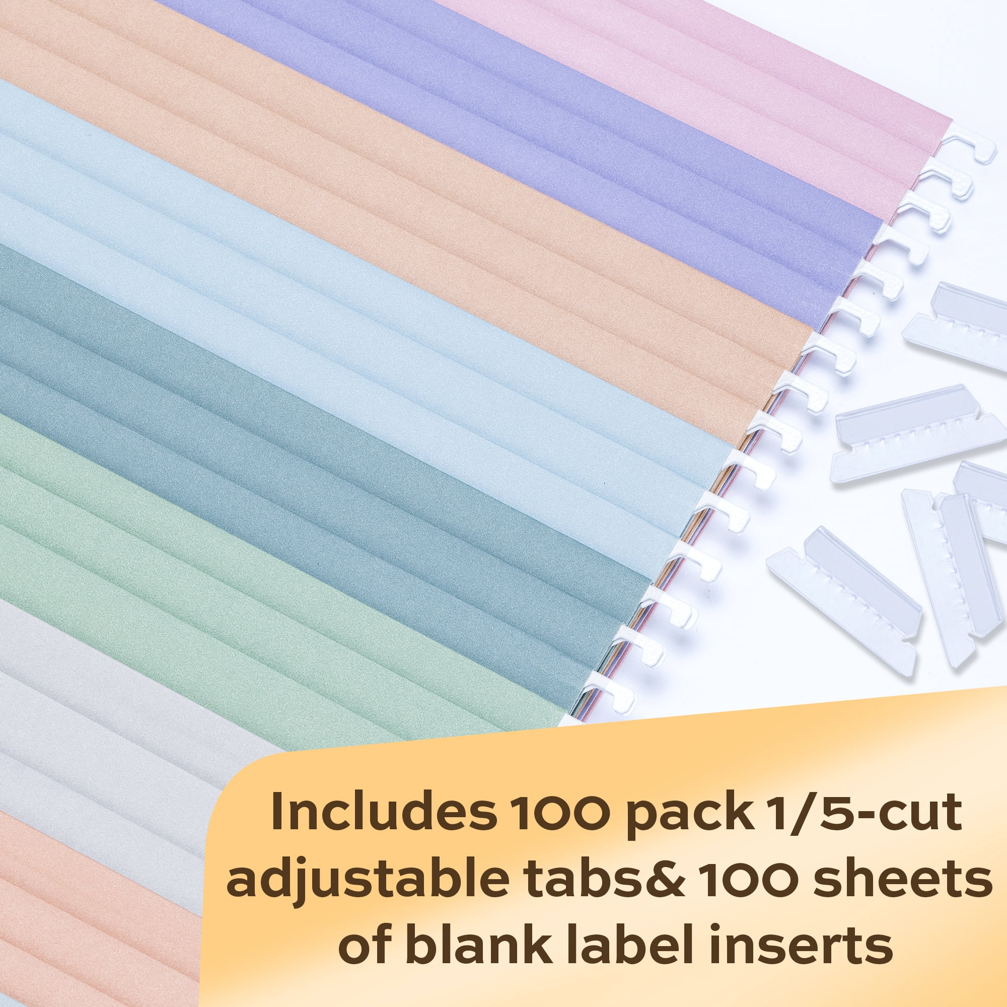 Deli 100 Pack Hanging File Folders, Letter Size, Assorted Colors with 1/5-Cut Adjustable Tab, Stay Organized for Your Home and Office