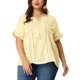 thumbnail image 1 of Plus Size Blouse for Women Self Tie Neck Lace Hollow Out Ruffle Short Sleeve Tops Yellow Cream 1X, 1 of 7