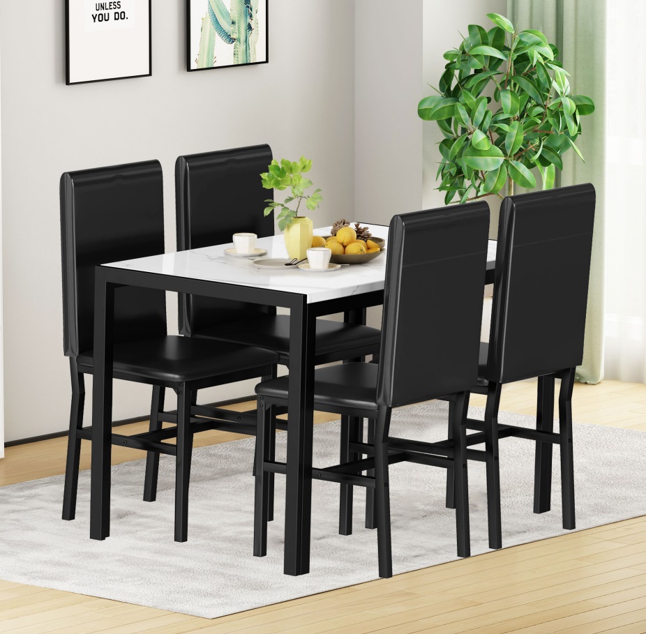 BTMWAY Rectangular Dining Table with Chairs Set for 4, 5 Piece White