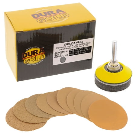 

Variety Pack - 2 Gold Hook & Loop Sanding Discs DA Sanders Box of 50 Sandpaper