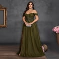 thumbnail image 2 of Embroidery Floral Modest Off Shoulder Prom Dress Plus Size Transparent A Line Oliver Green Wedding Guest Dresses Summer, 2 of 6