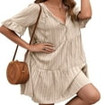 thumbnail image 4 of Women Short Sleeve Loose Dress with A-line Version  Simple Style Solid Color V-neck Summer Clothing, 4 of 6