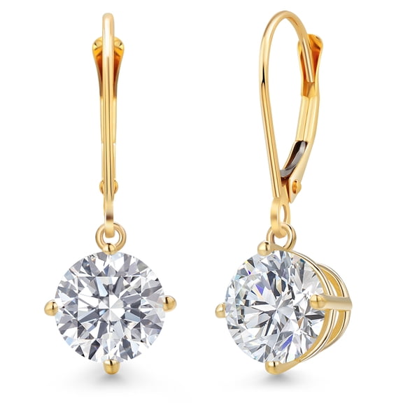 Gem Stone King 4.00 Cttw IGI Certified Lab Grown Diamond Dangle Drop Earrings for Women in 14K Yellow Gold | Round Cut 2 Ct Each | VS1 Clarity | D-E Color