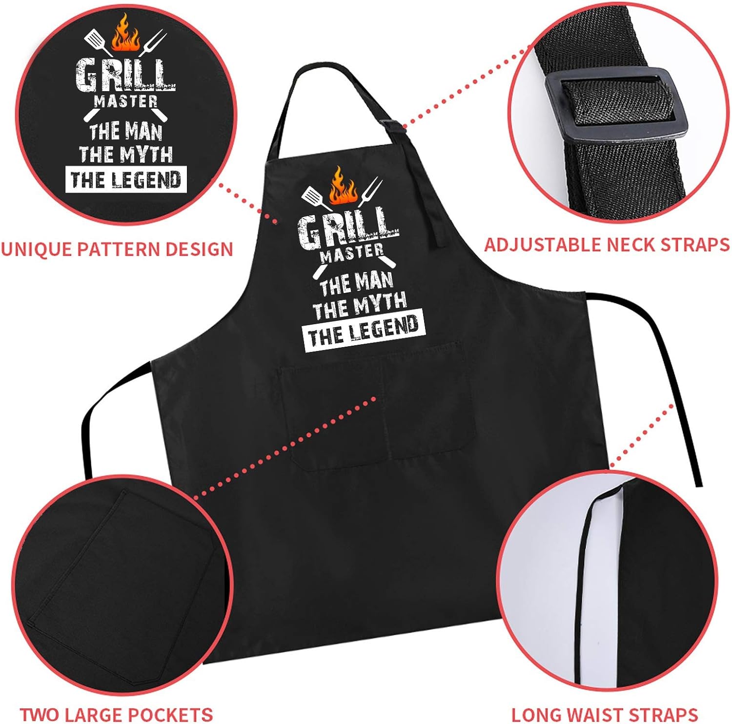 Rosoz Funny BBQ Black Chef Aprons for Men, Grill Master, Adjustable Kitchen Cooking Aprons with Pocket Waterproof Oil Proof Father s Day/Birthday - image 3 of 7