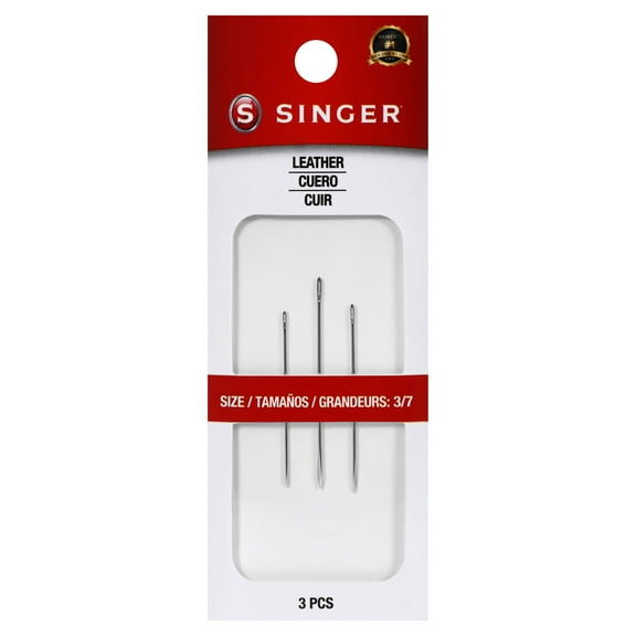 SINGER Leather Steel Hand-Sewing Needles, Sizes 3/7, 3 Pieces
