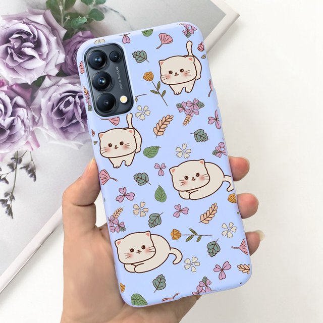 For OPPO Reno5 Pro 5G 4G Reno5 Phone Case Reno 5 5Pro CPH2201 CPH2145 Cute Cat Cartoon Candy Color Soft Silicone TPU Back Cover 40 Reno5 5G