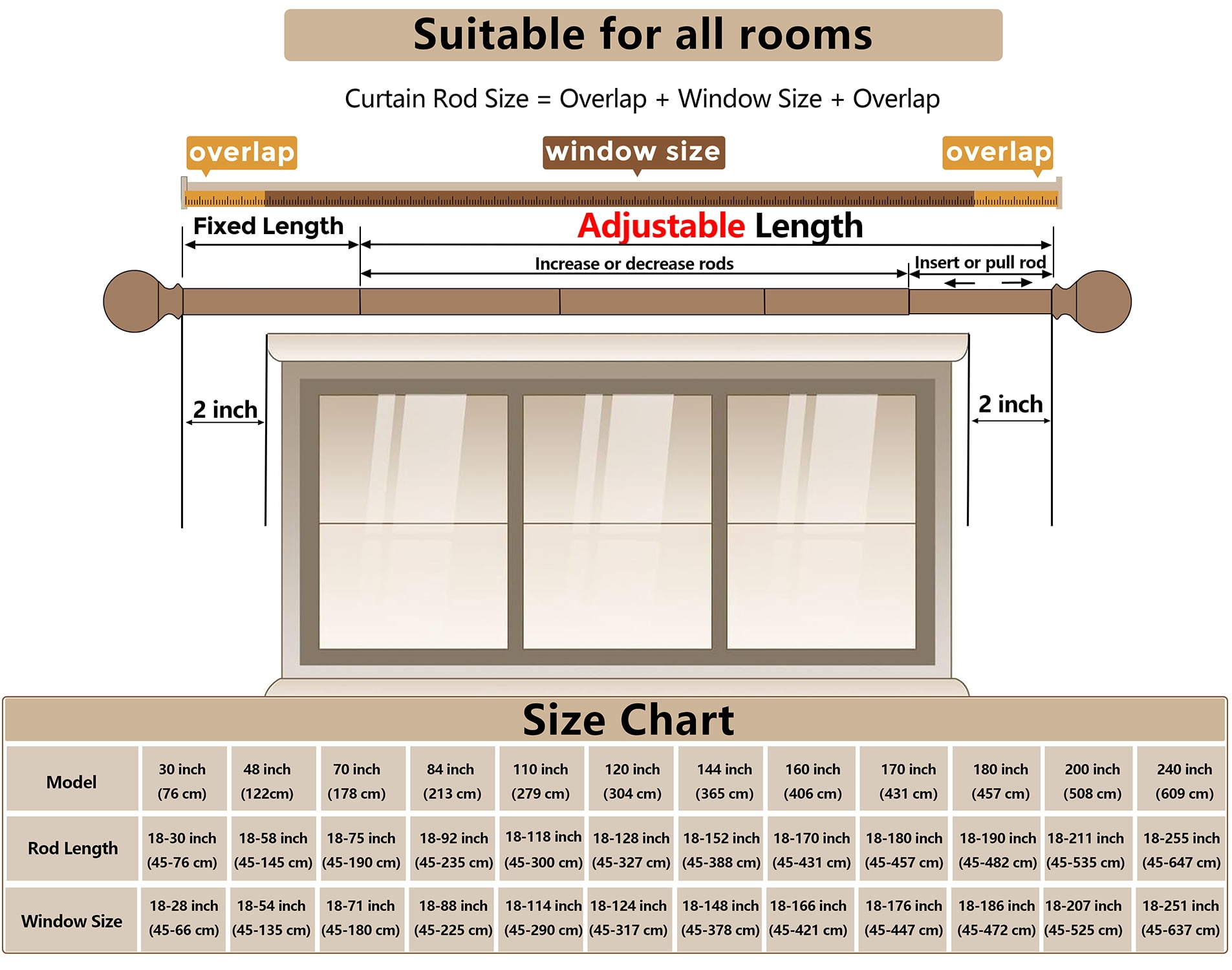 BloomFlower Curtain Rods 48-84 Inch, 92-inch rod Adjustable Length Heavy Duty Diameter 7/8 inch, Decorative Finials, Black