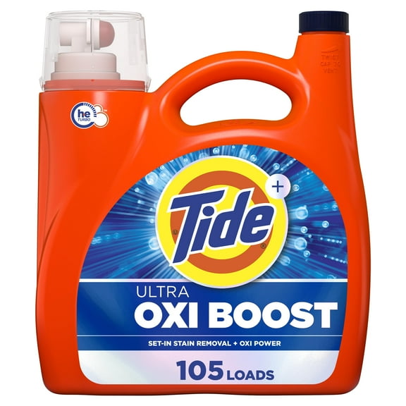 Tide Ultra Oxi Boost Liquid Laundry Detergent, 148 fl oz, 105 Loads, Advanced Stain Remover, Laundry Detergent Liquid with Extra Oxi Power