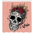 thumbnail image 3 of Ambesonne Rose Shower Curtain, Skull Boho Floral Wreath, 69"Wx70"L, Coral Multicolor, 3 of 3