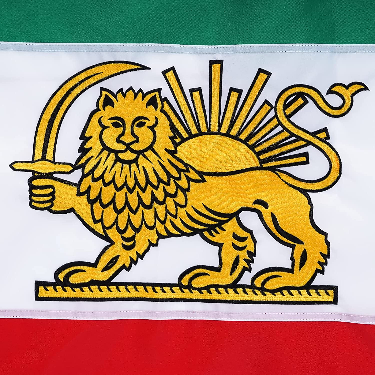 TOPFLAGS Old Iran Flag Historic Persian Flags 3x5 Embroidered Iranian Lion Sun Flag Sewn Stripes Heavy Duty Outdoor