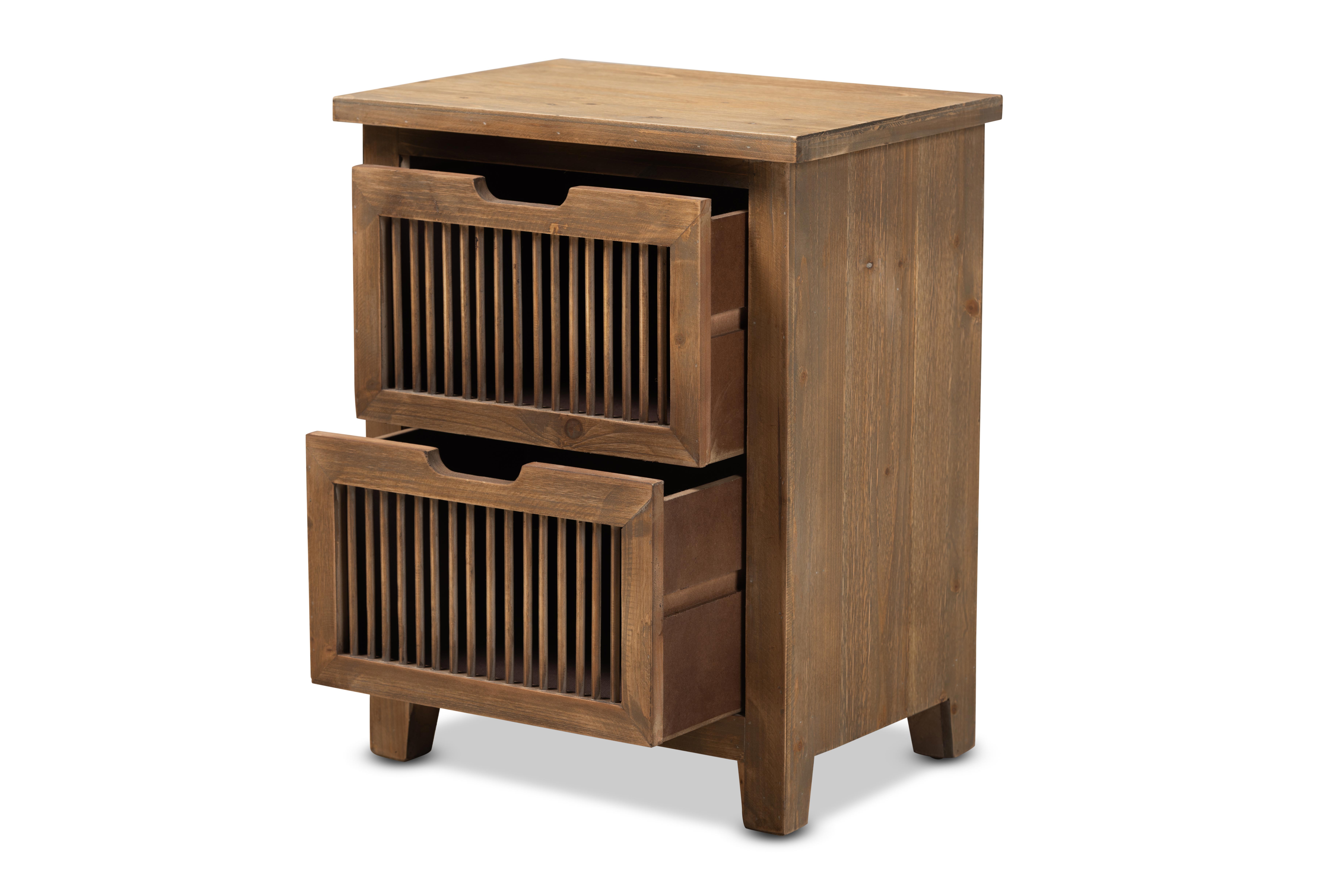 Baxton Studio Clement Rustic Transitional Medium Oak Finished 2-Drawer Wood Spindle End Table