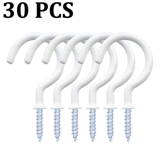 30 Pack Vinyl Coated Ceiling Hooks,Screw-in Mug Hooks,Multi-Function Wall Hooks Kitchen Hooks Cup Hooks for Indoors Outdoors (White, 1-1/4 Inch)
