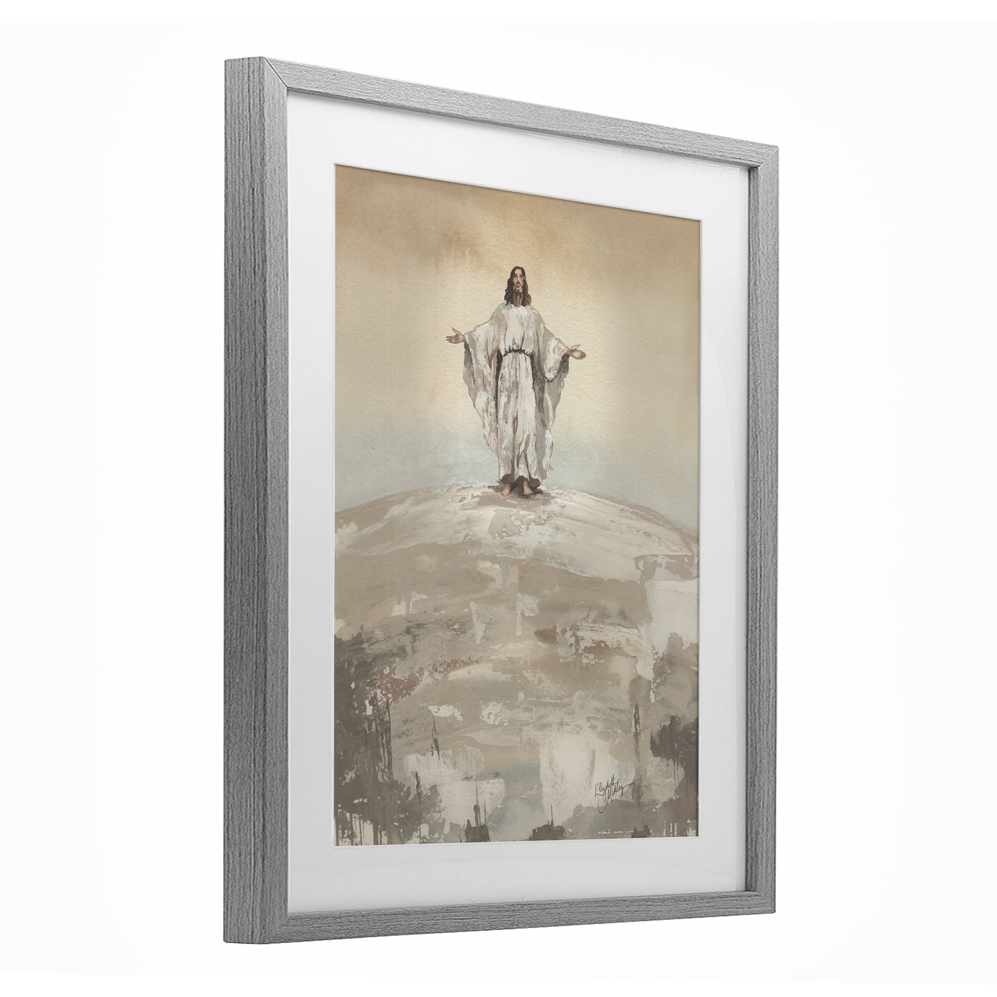 Stupell Industries Jesus on Hill Gray Framed Print Under Glass, design by Elizabeth Medley
