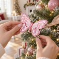 thumbnail image 2 of 10 Pack Glitter Butterfly Decorations, Christmas Tree Butterfly Ornaments, Artificial Butterflies with Clip for Xmas Party Wreath Garland Decor, 3 Sizes 3D Butterfly Hanging Decor,Pink, 2 of 6