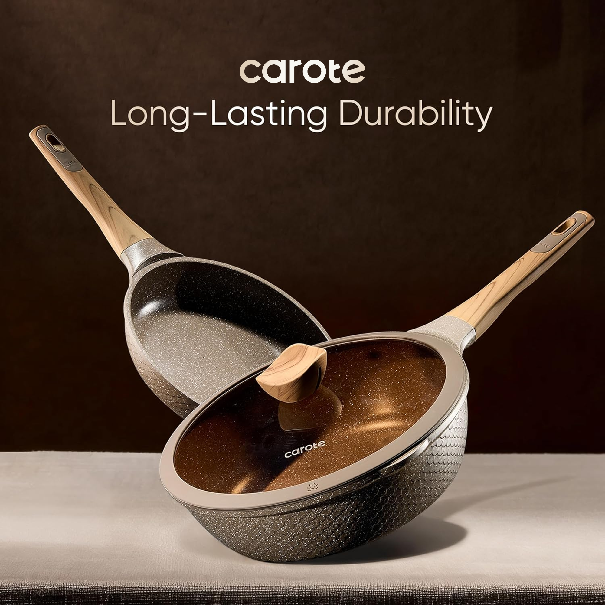 Carote 18-Piece Nonstick Cookware Set with Utensils, Brown photo 5