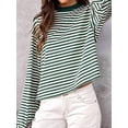 thumbnail image 5 of Women'S Striped Long Sleeve Shirts Drop Shoulder Sweatshirt Crewneck Color Block Pullover Tops Green L, 5 of 7