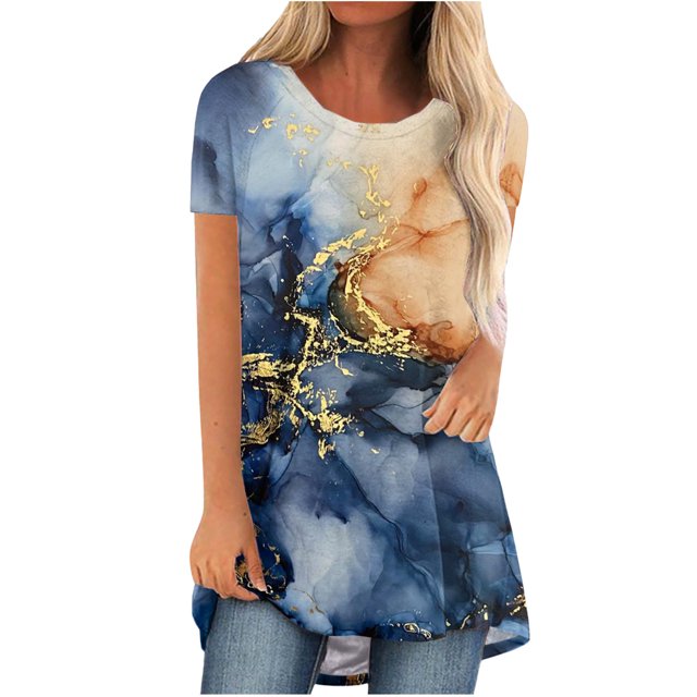 Elegante blusa de manga corta con cuello redondo y manga abullonada para mujer OAVQHLG3B Store lin121212