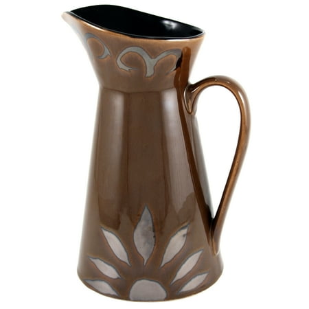 Tigers Ceramic Pitcher - Ambiance Sunburst Brown Ceramic Pitcher Carafe, 52 Ounce