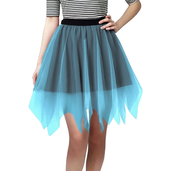 Ediodpoh Tutu Skirt Solid Color Carnival Tiered Mesh Skirt with Asymmetrical Hem for Festive Party Wear Ballet Skirt Blue One Size