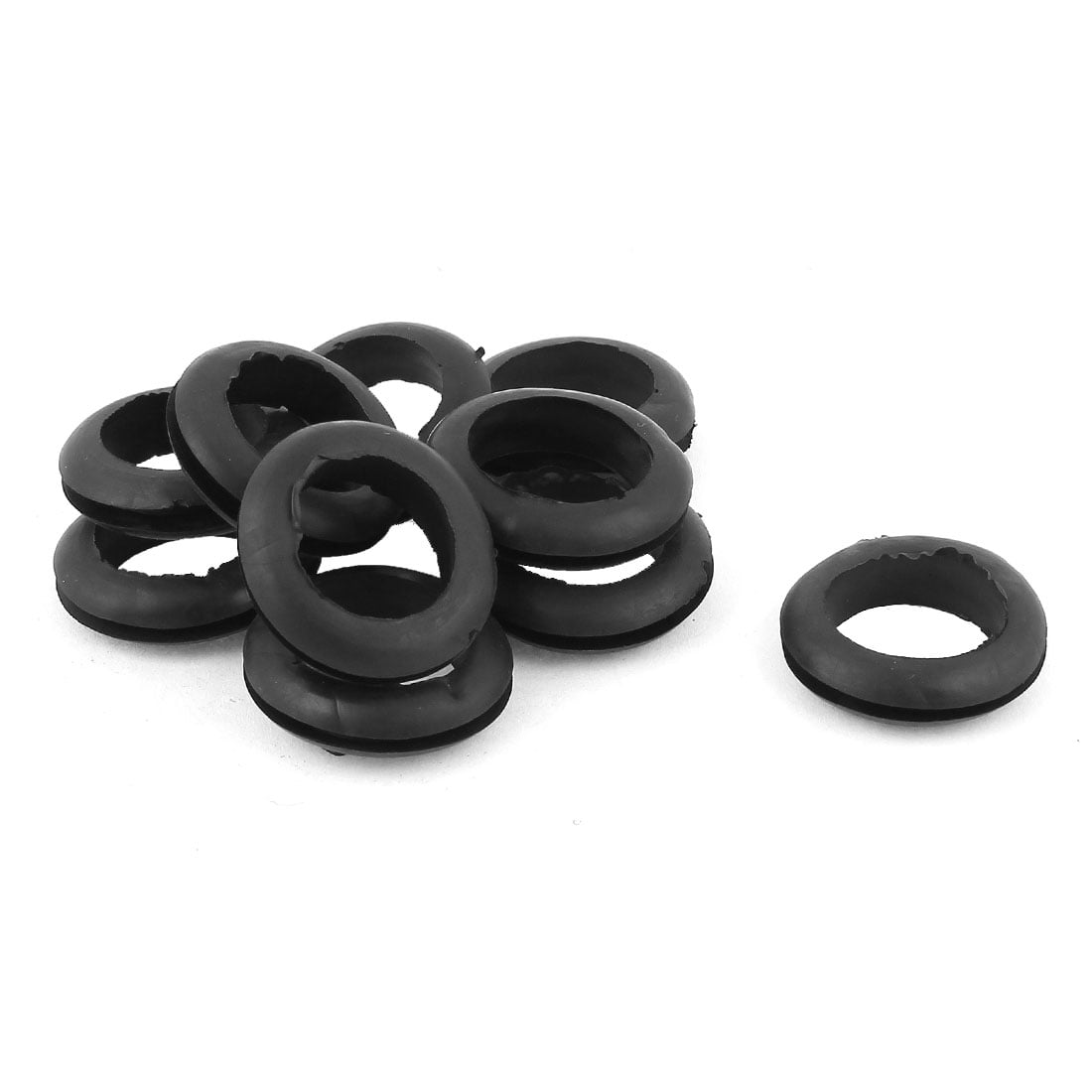 10 x Black Rubber 20mm Open Hole Ring Double Side Cable Wiring Grommet