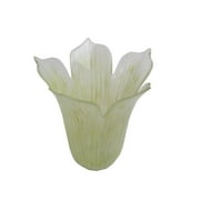 Hand Painted White Striped Tulip Flower Glass Vase in Lime Green