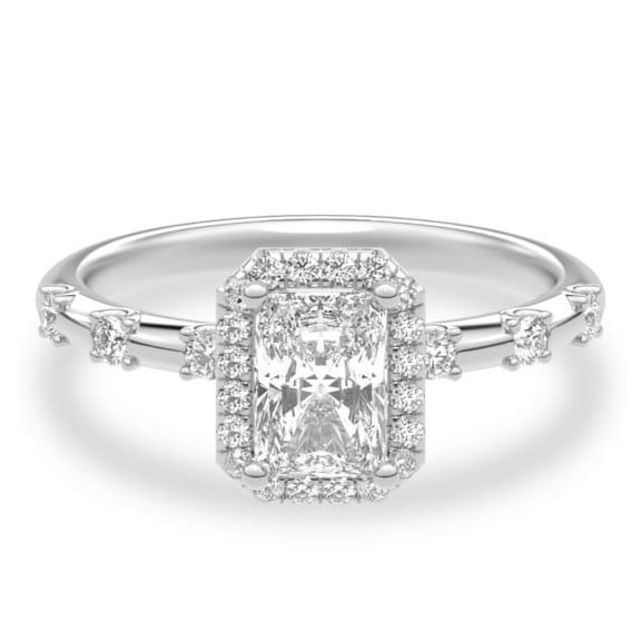 Lina Jewel 1.92 Ct Radiant Cut Diamond Halo Ring - Solitaire with Accent Lab-Created Simulated Diamond in 14K White Gold Plated - Engagement & Wedding Ring for Women - Ideal Wedding Gift for Her