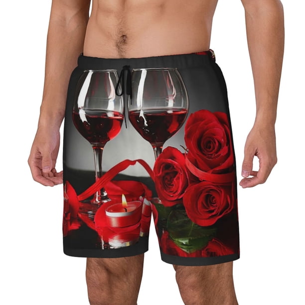 Fotbe Red Wine Rose Traje de Baño para Hombre – Shorts de Natación de Secado Rápido con Forro y Bolsillos-Large