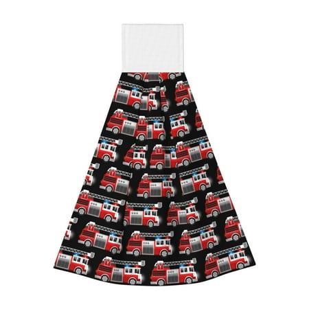 

Easygdp Fire and Rescue Truck Kitchen Hand Towels Hanging Tie Towels Fast Drying Dish Cloth with Loop for Bathroom Restroom Home Decor