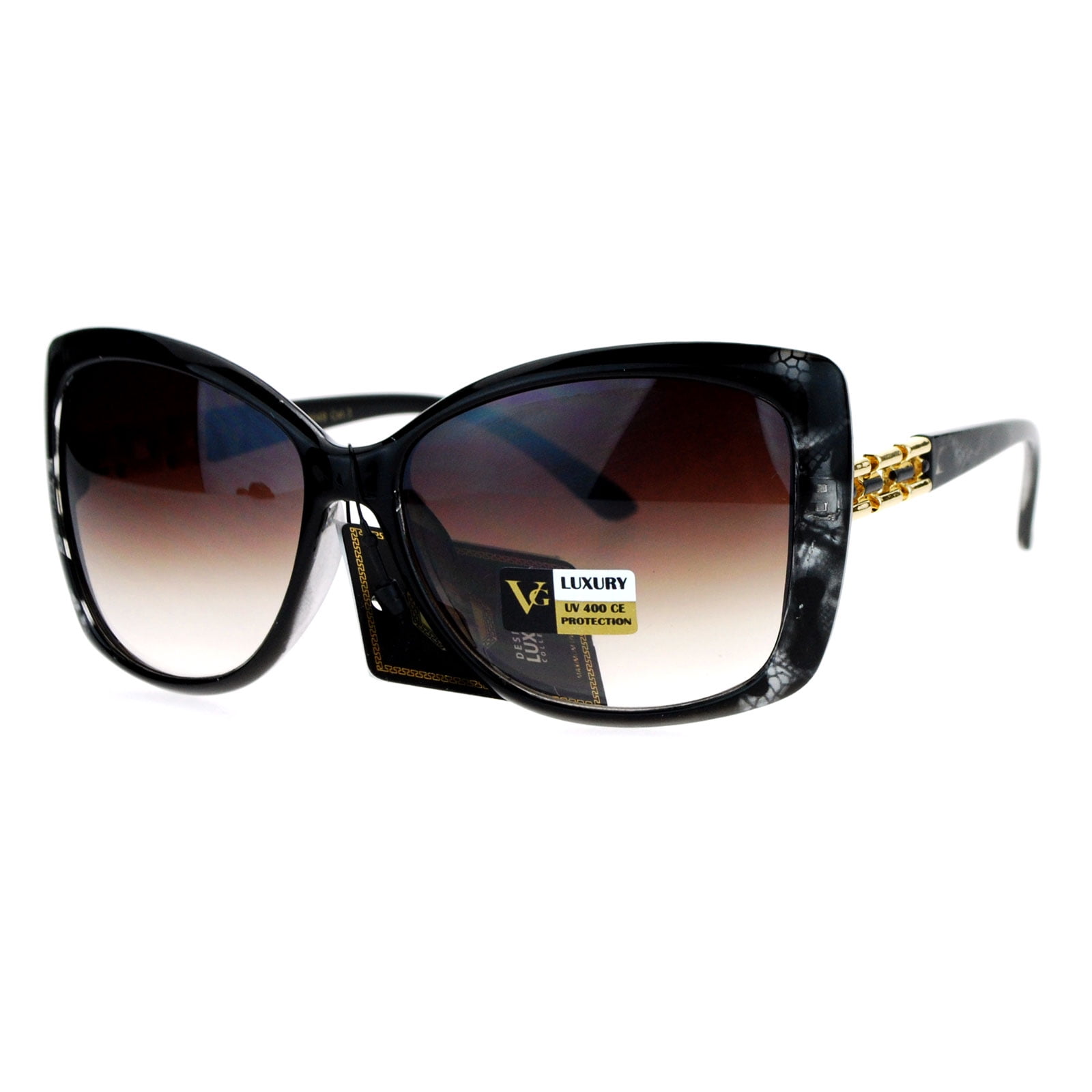 VG Eyewear Diva Jewel Chain Hinge Arm Butterfly Sunglasses Black Reptile