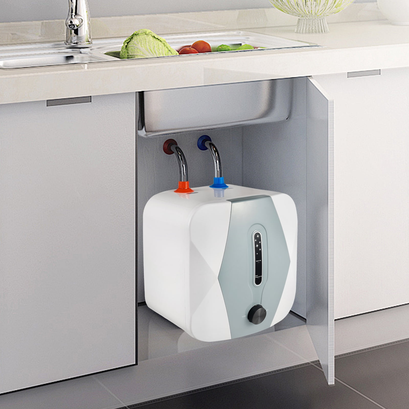 White 1500W Electric Instant Hot Water Heater Upper Water Onlet Small Water Tank for Garages Sinks Kitchens Apartments