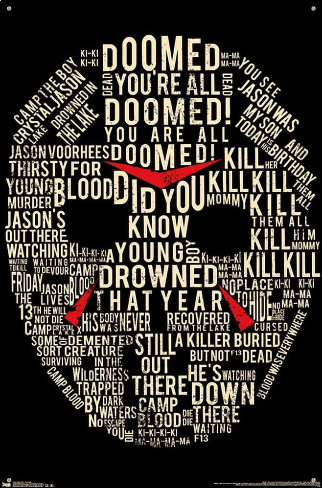 Friday The 13th - Text Mask Wall Poster with Push Pins, 22.375" x 34"
