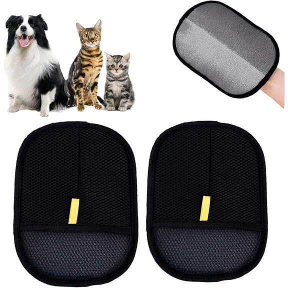 Magic Brush Pet Hair, The Magic Brush Pet Hair Remover, Reusable Pets Hairs Remover Electrostatic Gloves, for Clothing/Couch/Furniture.-black,2 Pack