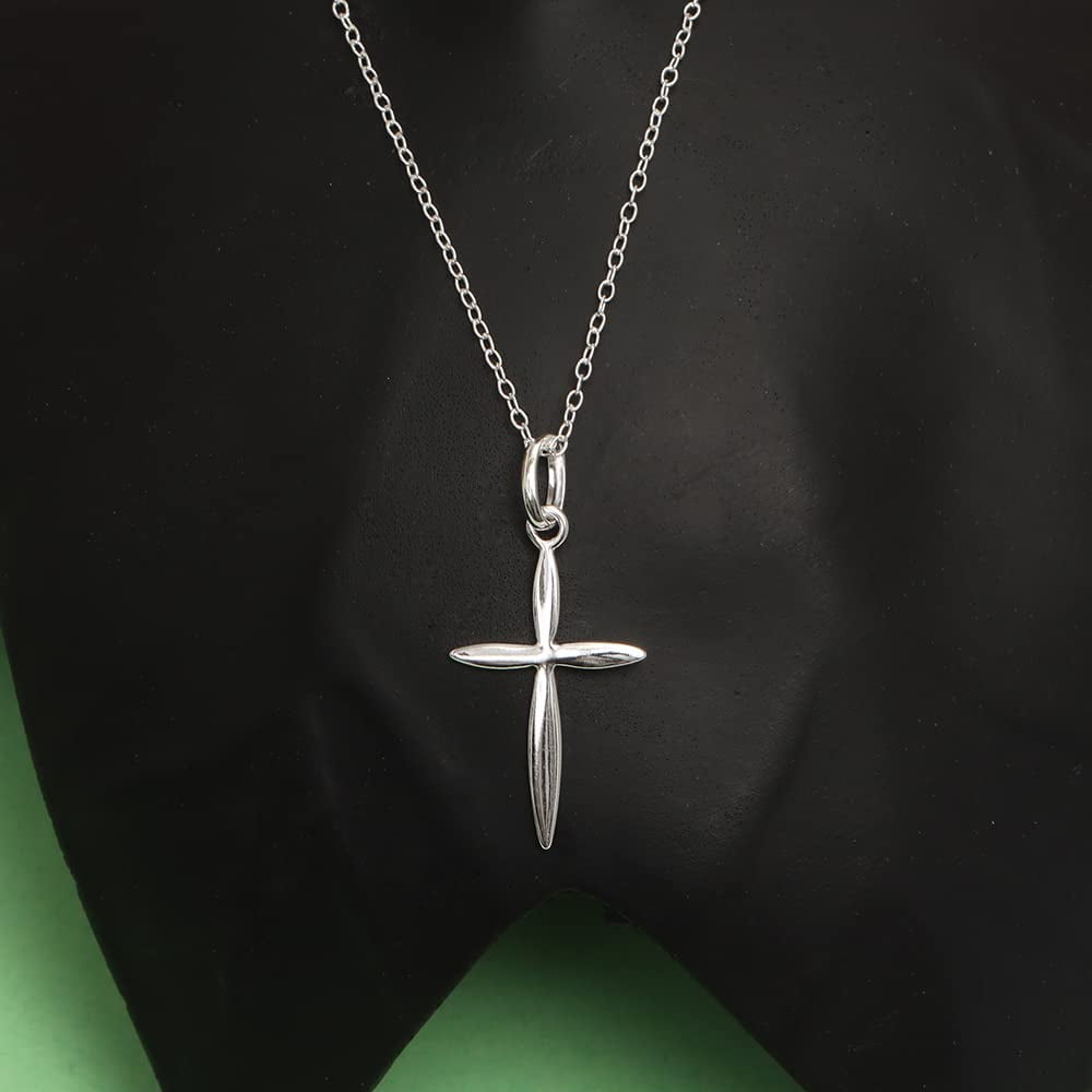 LeCalla 925 Sterling Silver Timeless Classic Cross Pendant Necklace with Cable Chain, 18+2 Inches