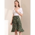 thumbnail image 4 of Unique Bargains Jupe Portefeuille à Volants Taille Haute Basse à Fleurs pour Femmes, Vert, m, 4 of 6