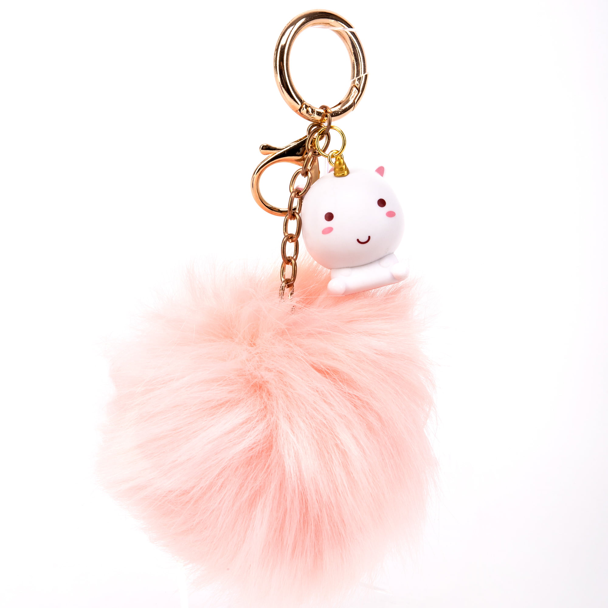 Haodou.Heart Plush Keychain Pom Pom Key Ring Gift Cute Fluffy Car Key Chain for Women Lady Girls Black
