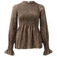 thumbnail image 4 of Outfmvch long sleeve shirts for women Casual Crewneck Shirt Floral Smocked Ruffle Hem Slim Blouse Tunics womens tops womens long sleeve tops, 4 of 6