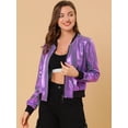 thumbnail image 3 of Disfraz De Halloween PaMujer, Brillante, Holográfico, Brillante, Metálico, Ligero, Brillante, ChaqueDe Bombardero Morado-1 S, 3 of 6