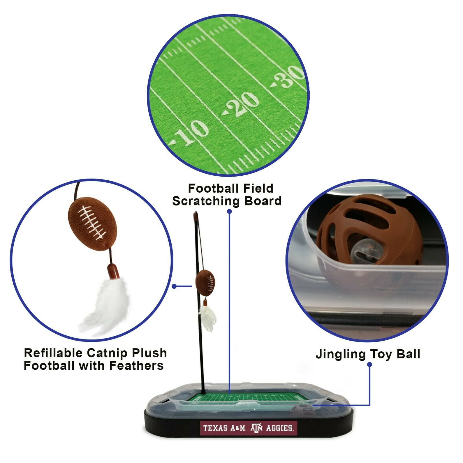 NCAA Texas A&M Aggies CAT Scratcher Toy with Catnip Plush & Feather Cat Toy 5-in-1 Kitty Toy