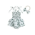 thumbnail image 1 of Bagilaanoe Newborn Baby Girl Rompers Dress Floral Print Short Sleeveless Bodysuit + Headband 6M 9M 12M 18M Infant Summer A-Line Dress, 1 of 8