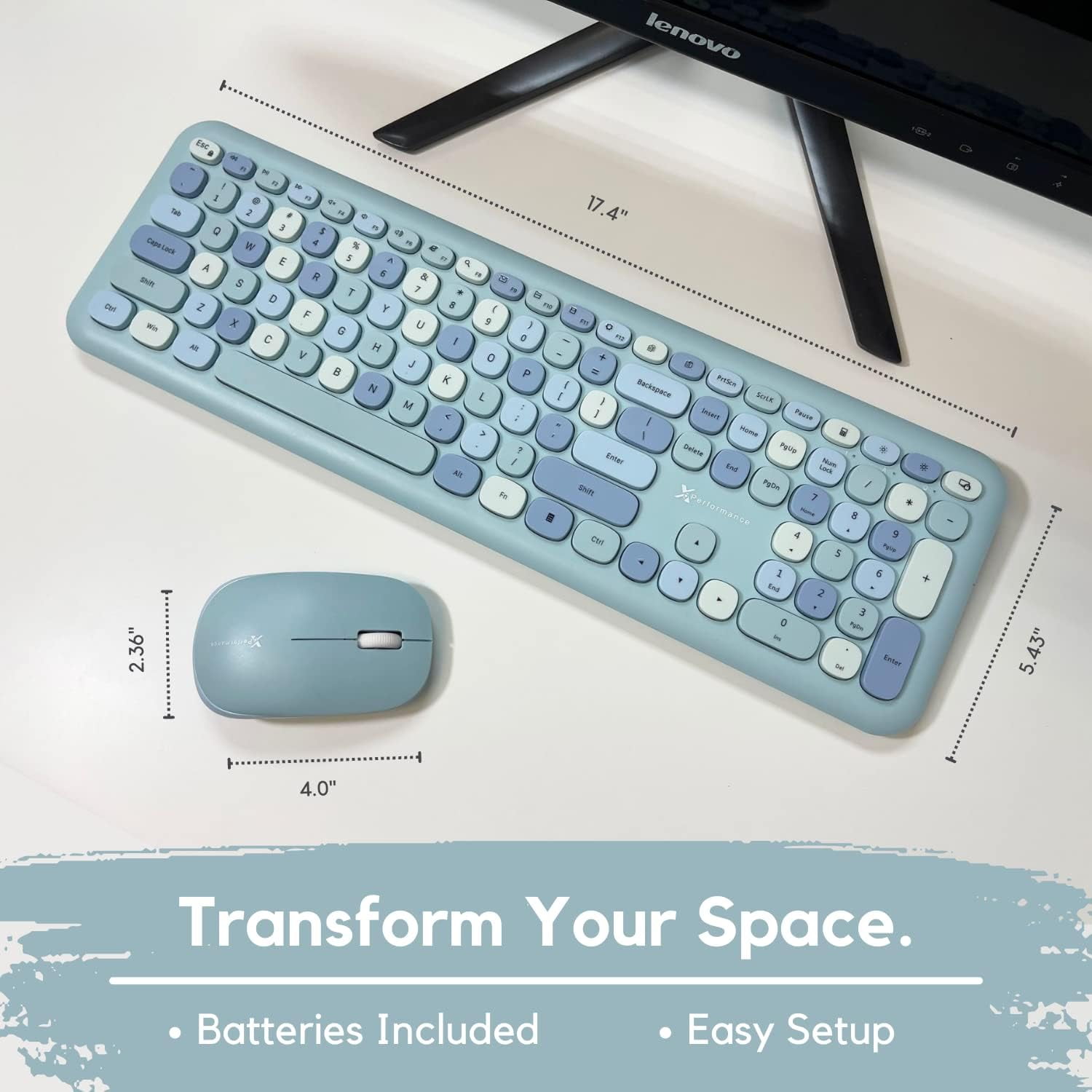 X9 Performance Cute Keyboard and Mouse Combo - Transform Your Space with a Colorful Blue Wireless Keyboard and Mouse Retro Set (110 Keys and 18 Shortcuts) - Aesthetic Keyboard for PC Computer, Laptop