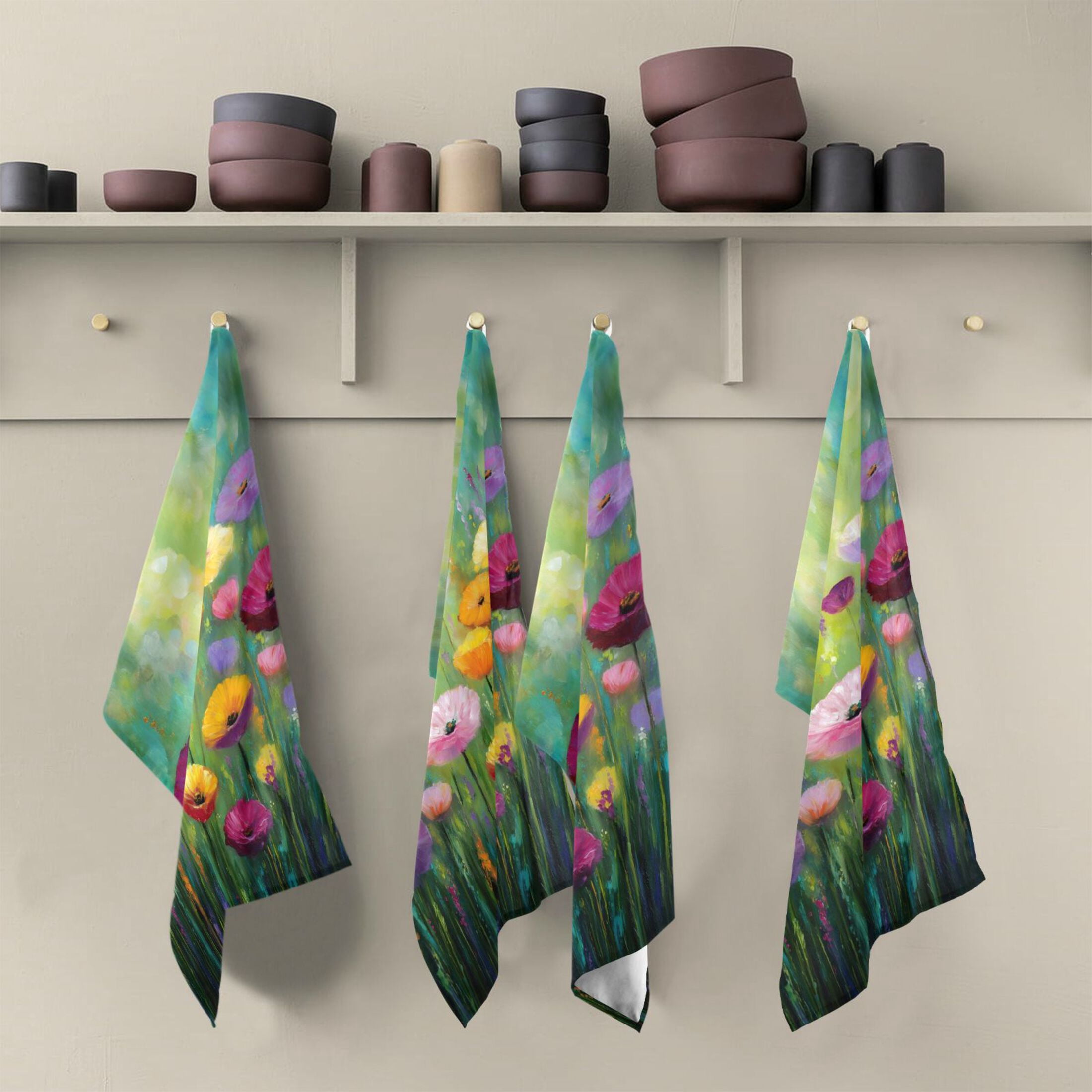 Qxltty Spring Wildflowers Kitchen Towels 28 x 18 Inch Set of 6 Soft Cotton Linen Feel Dish Towels with Hanging Loop for Drying, Cleaning & Decor
