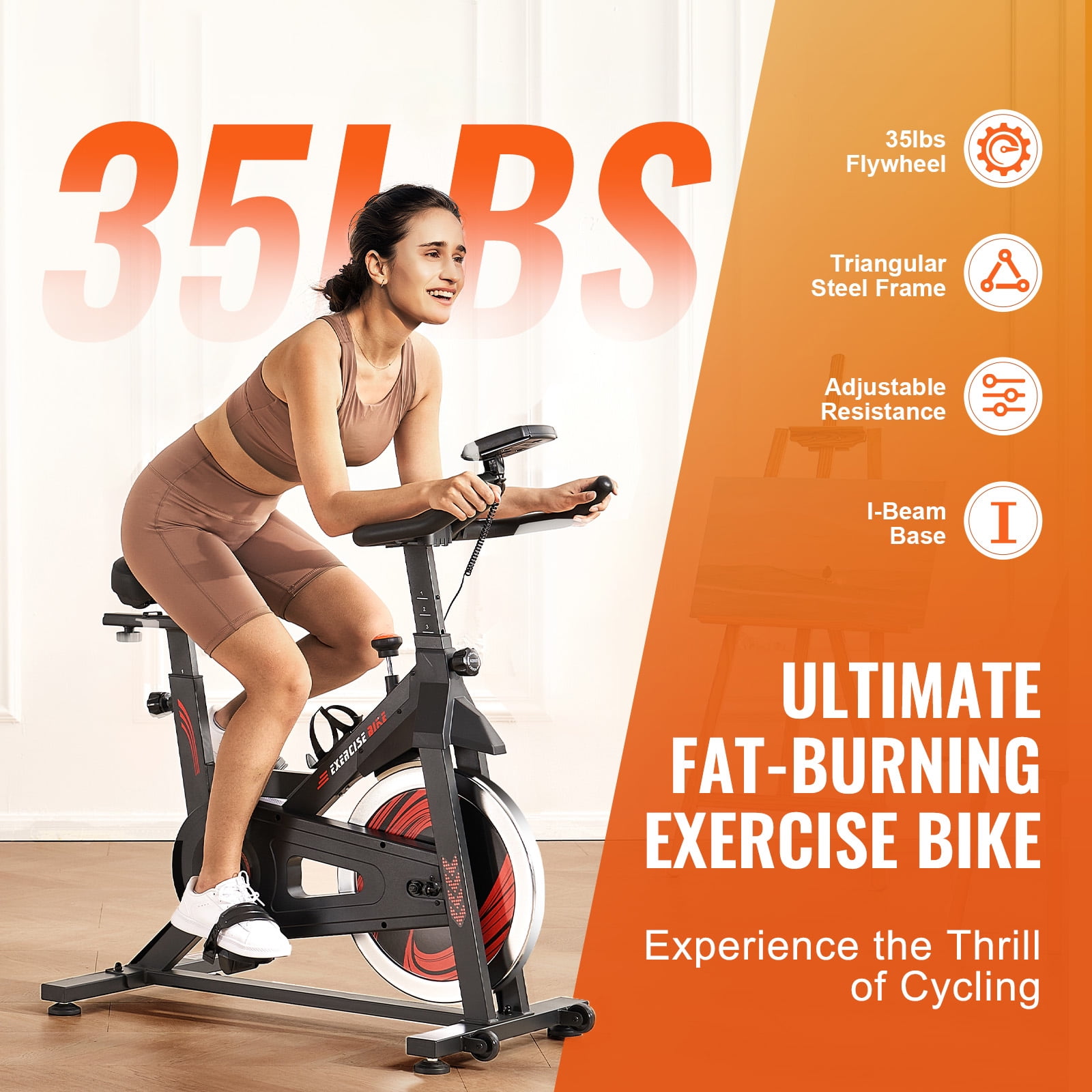 KFFKFF Fitness Bicycle, Magnetic Tension Control Stationary Cycle, Home Cardio Indoor Bike, Quiet Belt Operation, Cozy Seat Pad, Digital Display, Robust Flywheel